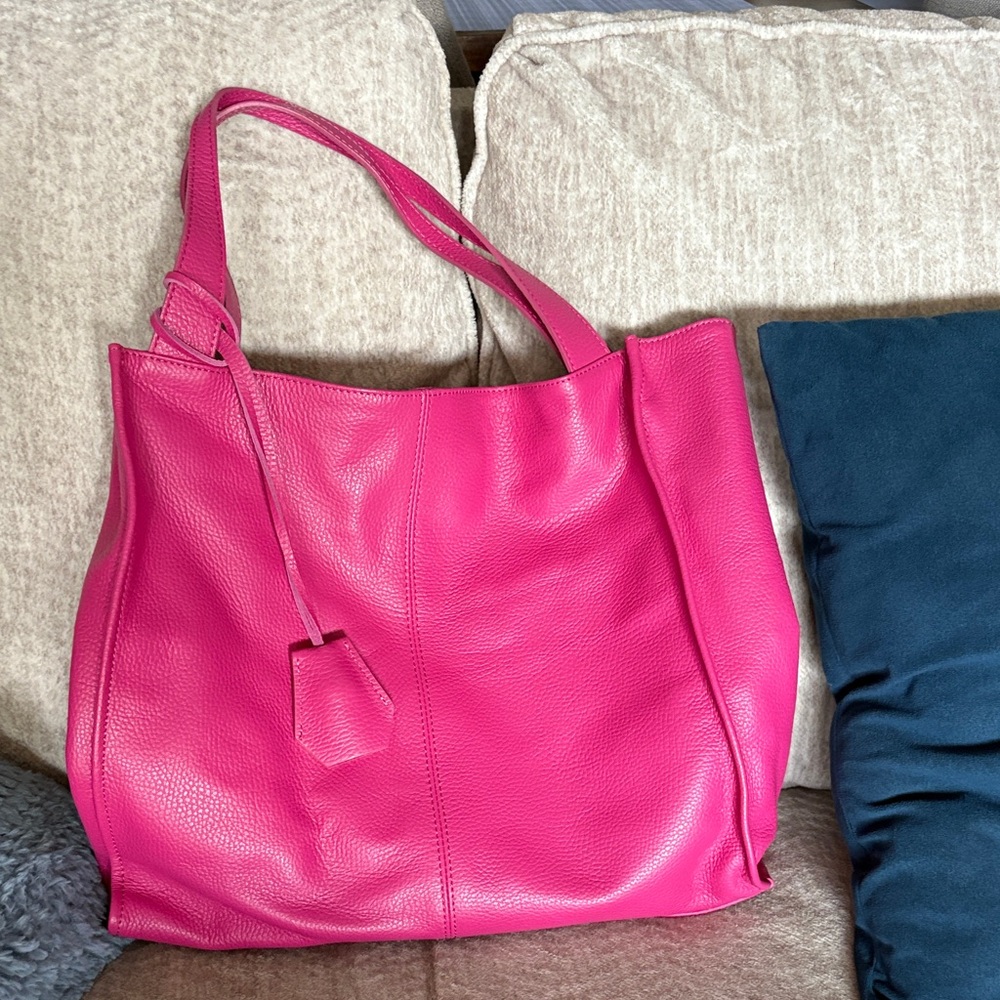 Pink Leather Tote Bag